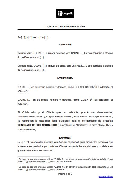 ᐅ Modelo Contrato Colaboración Profesional Autónomo Freelance