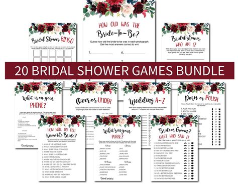 Bridal Shower Game 20 Games Bundle Bridal Shower Package Etsy