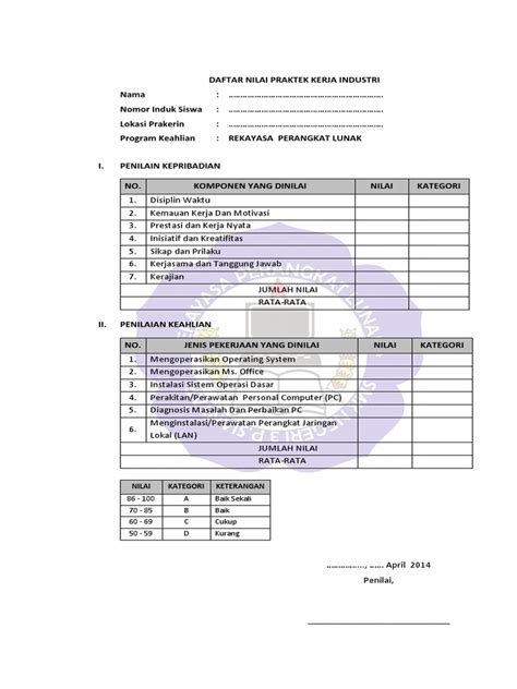 Format Penilaian Sidang Prakerin Smk Doc Kelas Online