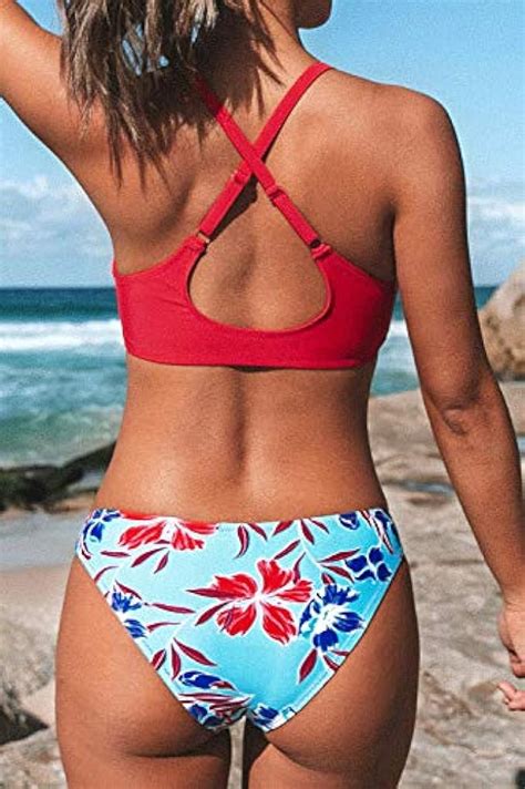 Cupshe Women S Two Piece Bikini Set Floral Print Knot Bunny Tie