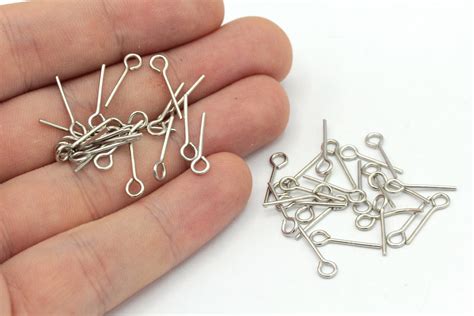 100 Pcs 20 Ga 15mm Silver Plated Eye Pin Silver Plated Eye Pin Eye