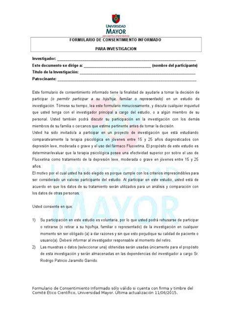 Formulario Consentimiento Informado Pdf Consentimiento Informado Medicina