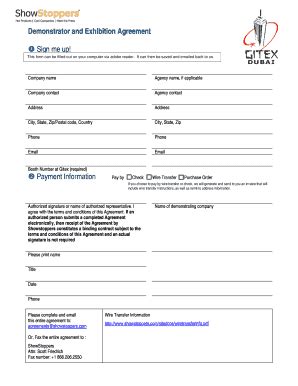 Fillable Online Demonstrator And Exhibition Agreement Sign Me Up