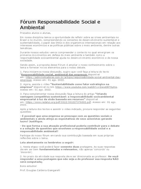 Fórum Responsabilidade Social E Ambiental Pdf Sociologia Sustentabilidade