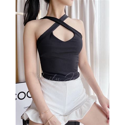 Emily Criss Cross Halter Neck Sexy Crop Top New Trend Shopee Philippines