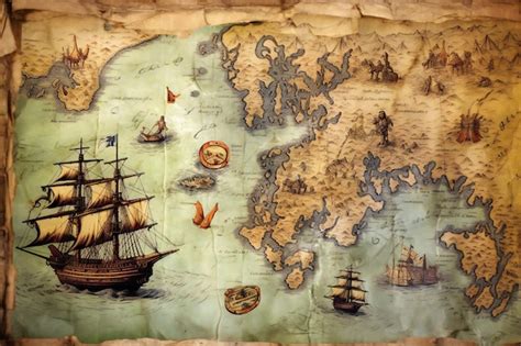 Premium AI Image | A map of the world with ships and ships on it