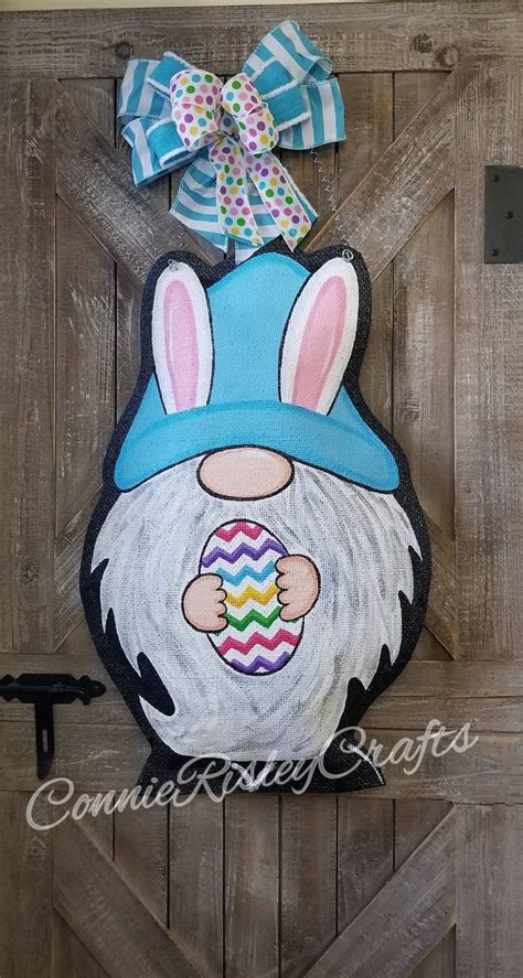 Easter Bunny Gnome Burlap Door Hanger Spring Wreath Etsy Easter