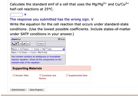 Calculate The Standard Emf Of A Cell That Uses The Mg Mg2 And Cu Cu2