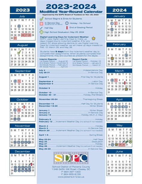 Pickens County School District Calendar 2024-2025 (Holidays)