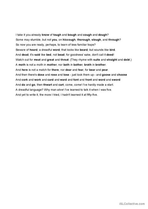 A Poem English Esl Worksheets Pdf And Doc