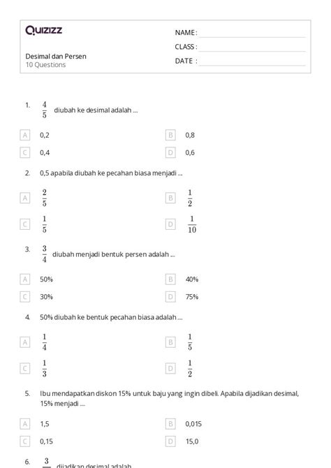 50 Lembar Kerja Matematika Untuk Kelas 6 Di Quizizz Gratis And Dapat