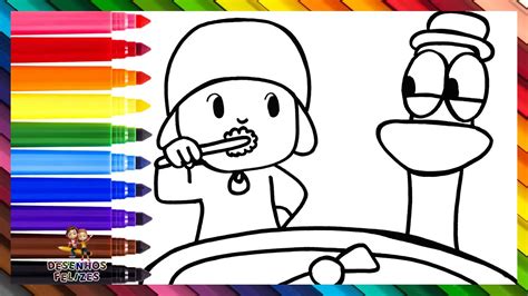 Desenhar E Colorir Pocoyo E Pato Escovando Os Dentes Desenhos Para