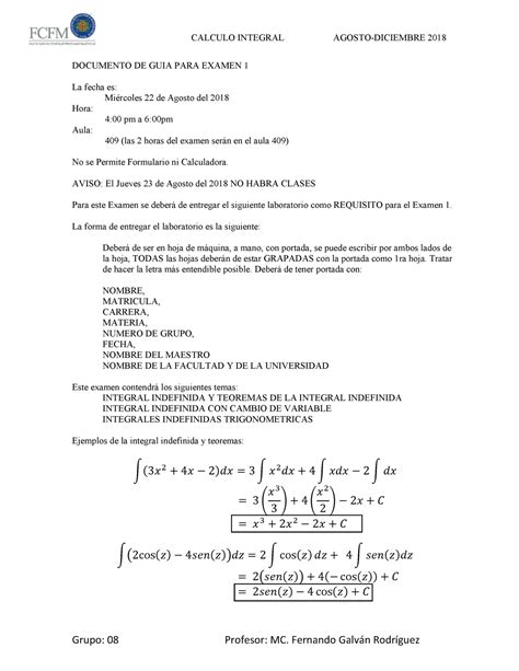 Guia Para Segundo Parcial De Calculo Integral Studocu