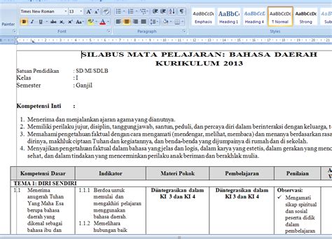 Rpp Bahasa Jawa Kelas 3 Sd Kurikulum 2013