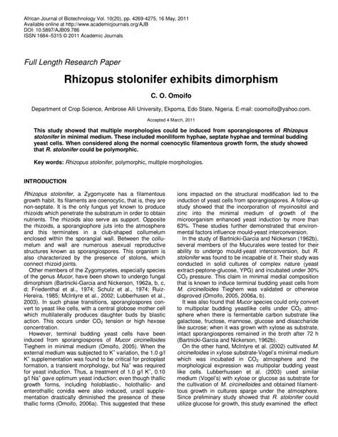 Pdf Rhizopus Stolonifer Exhibits Dimorphism Dokumen Tips