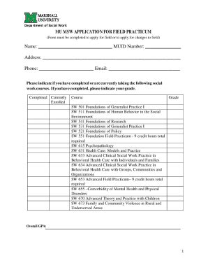 Fillable Online Msw Practicum Fillable Formsschool Of Social Work Fax