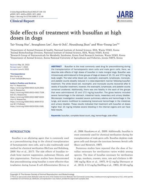 (PDF) Side effects of treatment with busulfan at high doses in dogs