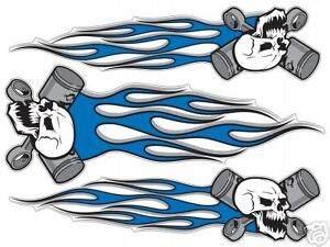 Skull & Blue Flame decals for motorcycles, helmets.. | eBay