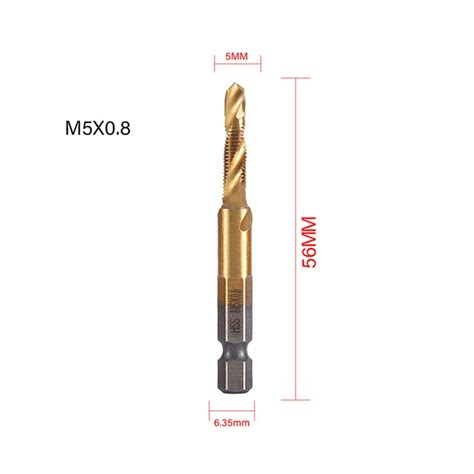 Pc Titanium Plated Hex Shank Hss Screw Thread Metric Tap Drill