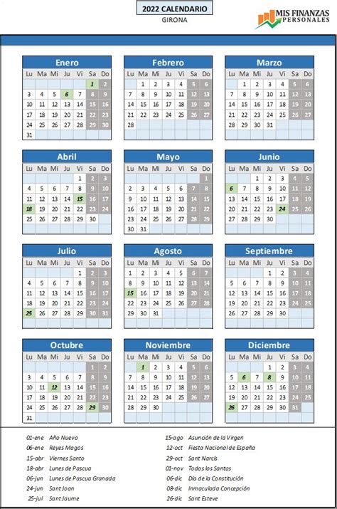 ᐅ Calendario laboral Girona 2022 Mis finanzas personales