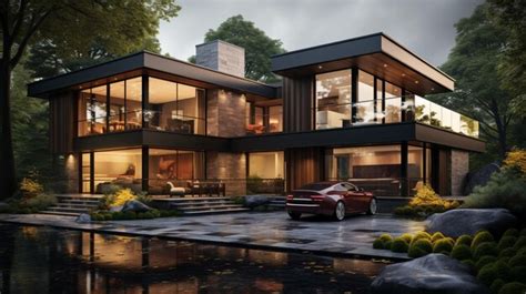 Premium AI Image | A modern minimalist private black house boasts stone ...