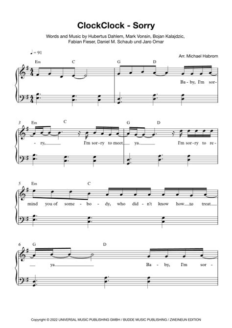 Sorry Arr Michael Habrom By Clockclock Sheet Music For Easy Piano At