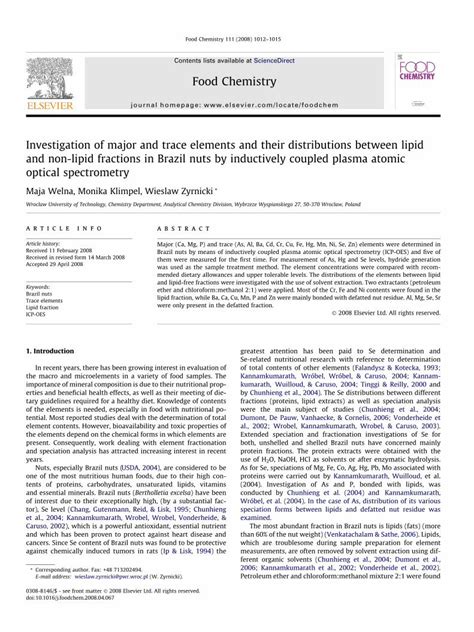 Pdf Investigation Of Major And Trace Elements And Their Distributions