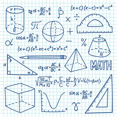 Doodle concepto de matemáticas y geometría funciones de trigonometría