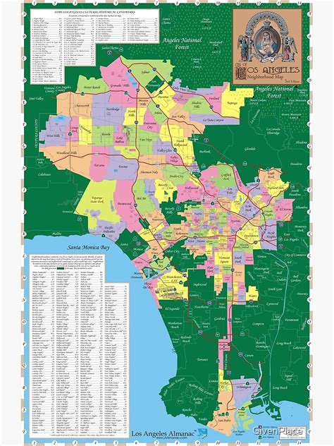 Map Of City Of Los Angeles Neighborhoods Comprehensive Wall Map