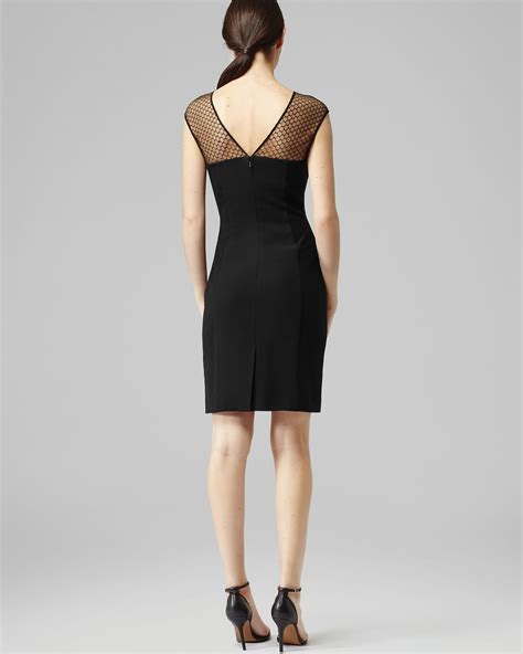 Lyst Reiss Dress Honeycomb Illusion Neckline Fitted In Black