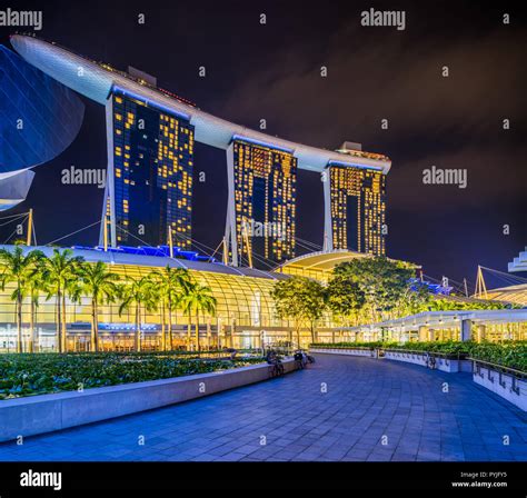 SINGAPORE CITY, SINGAPORE - APRIL 14, 2018: Marina Bay Sands at night ...