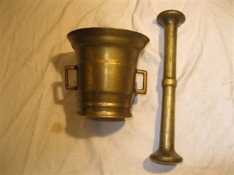 Antique 19th Century Solid Brass 4 Pound Apothecary Mortar And Pestle Set Antique Price Guide