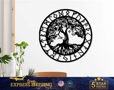 Viking Runes Tree Of Life Metal Wall Art Arbre De La Vie Etsy