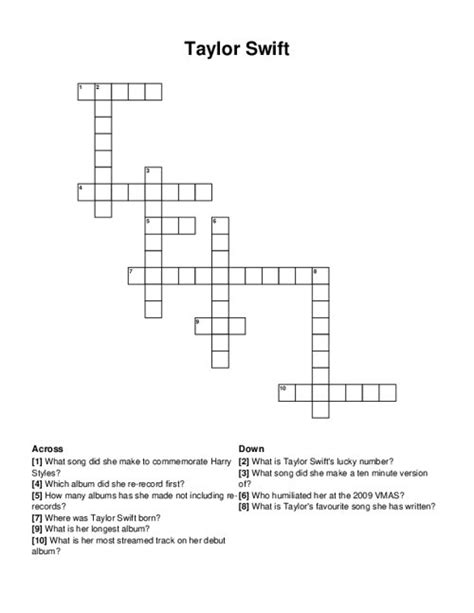 Taylor Swift Crossword Puzzle