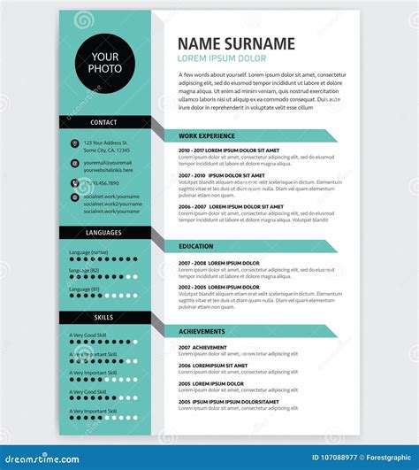 Creative Cv Resume Template Green Color Minimalist Stock Vector