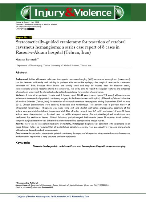 PDF Stereotactically Guided Craniotomy For Resection Of Cerebral