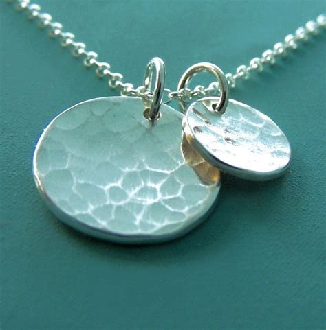 Hammered Disc Necklace With Two Charms In Sterling Silver Etsy