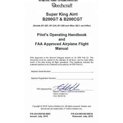 Beechcraft Super King Air B Gt B Cgt Pilot S Operating Handbook