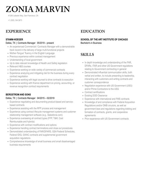 Contracts Manager Resume Samples Velvet Jobs