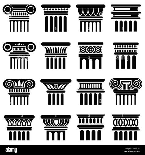 Ancient Rome Architecture Column Vector Icons Black Silhouette Column