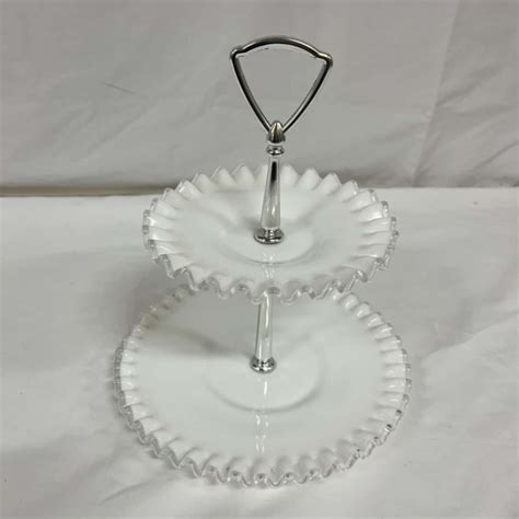 Vintage Fenton Milk Glass Two Tier Nibble Tray Just Fabulouss