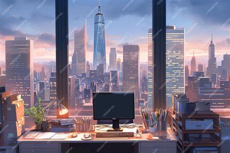 Premium AI Image | Anime Style Office Interior Creative and Colorful Workplace Illustration