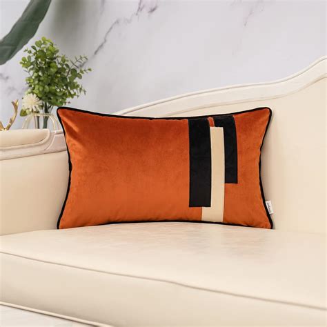 Amazon Yangest Burnt Orange Decorative Velvet Lumbar Throw Pillow