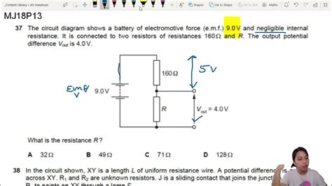 9 2a Ex2 Mj18 P13 Q37 Potential Divider Resistance As Electricity Cambridge A Level 9702