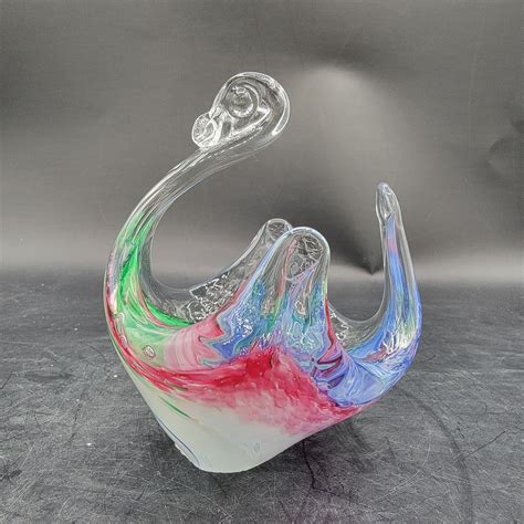 Murano Style Art Glass Swan Dish Bowl Bird Inch Rainbow Ebay