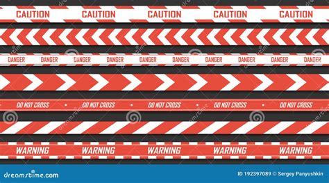 Set Of Red With White Warning Seamless Stripes Vector Danger Tapes