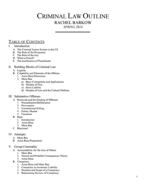 Barkow Criminal Law Outline Comprehensive Outline Criminal Law