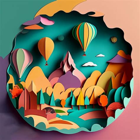 3d paper cut effect landscape | Premium AI-generated image