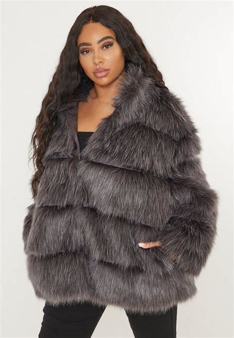 Missguided Plus Size Gray Faux Fur Pelted Coat Shopstyle