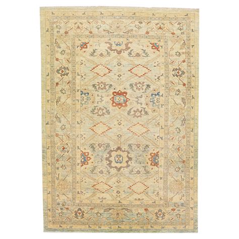 Light Blue Handmade Modern Indian Wool Rug With Geometric Motif For